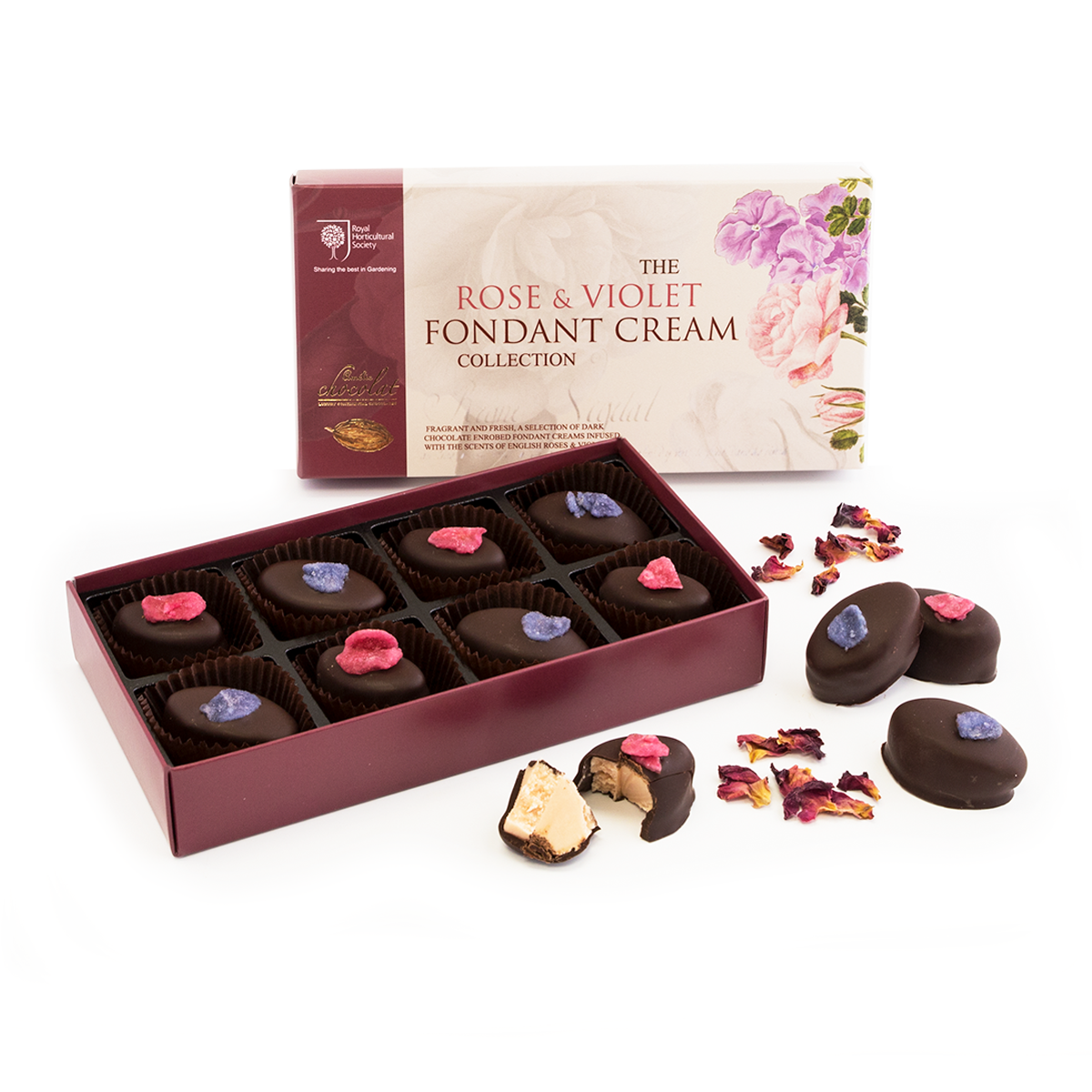 RHS Rose & Violet Fondant Creams Amelie Chocolat